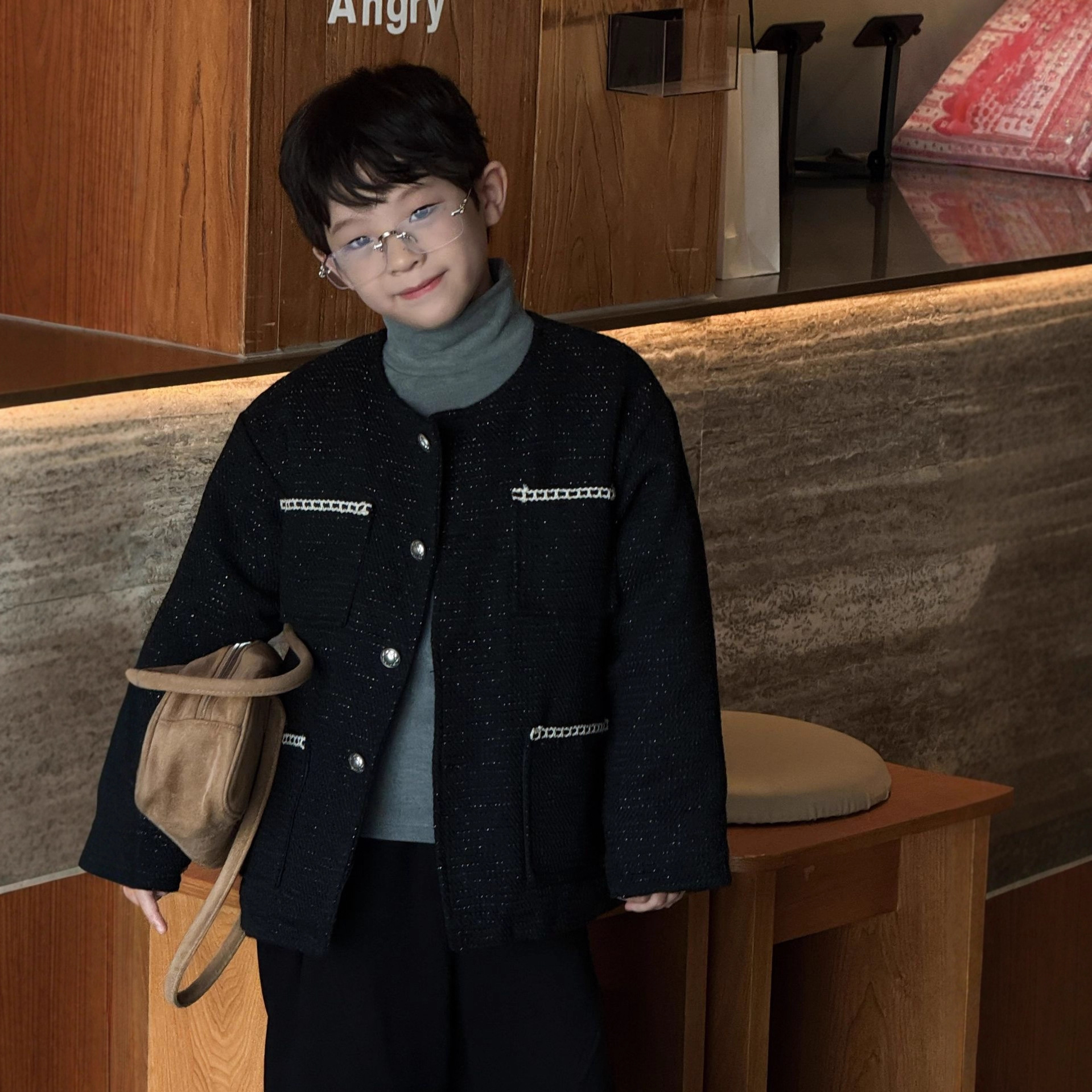 蓝钰25秋冬新品韩国童装中小童男童加厚夹棉编织气质小香风外套