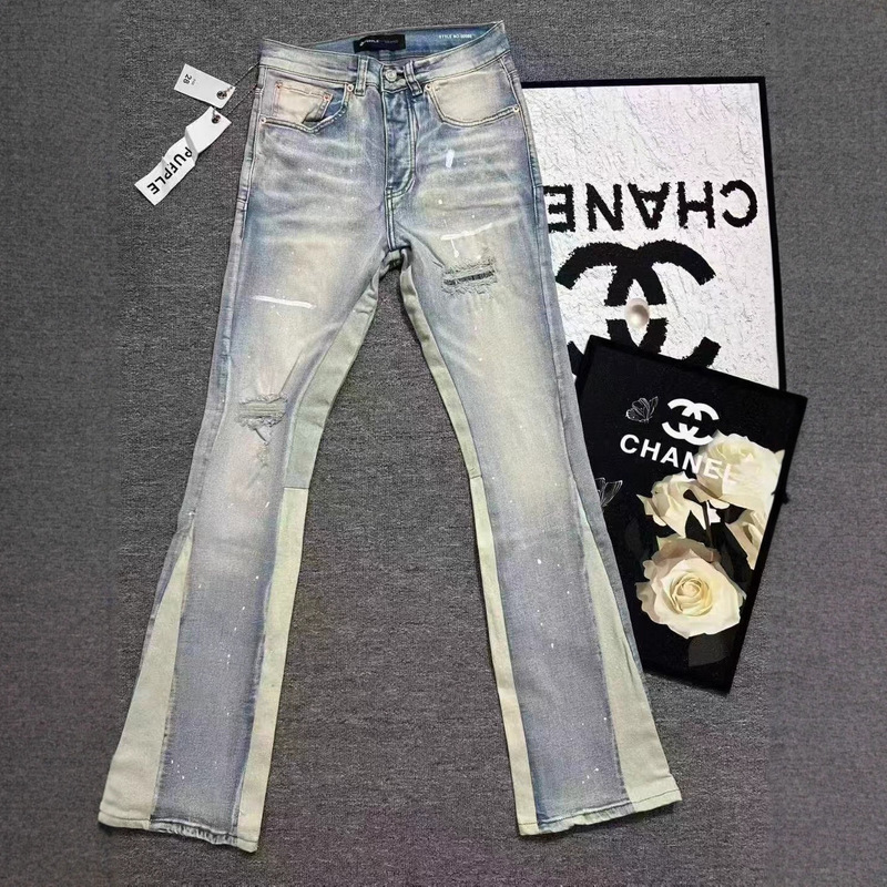 Purple-Brand Niche Brand High Street Patchwork Ripped High-Stretch Slim Fit Micro-Flare Jeans for Spring and Autumn Purple-Brand Niche Brand High Street Patchwork Ripped High-Stretch Slim Fit Micro-Flare Jeans for Spring and Autumn