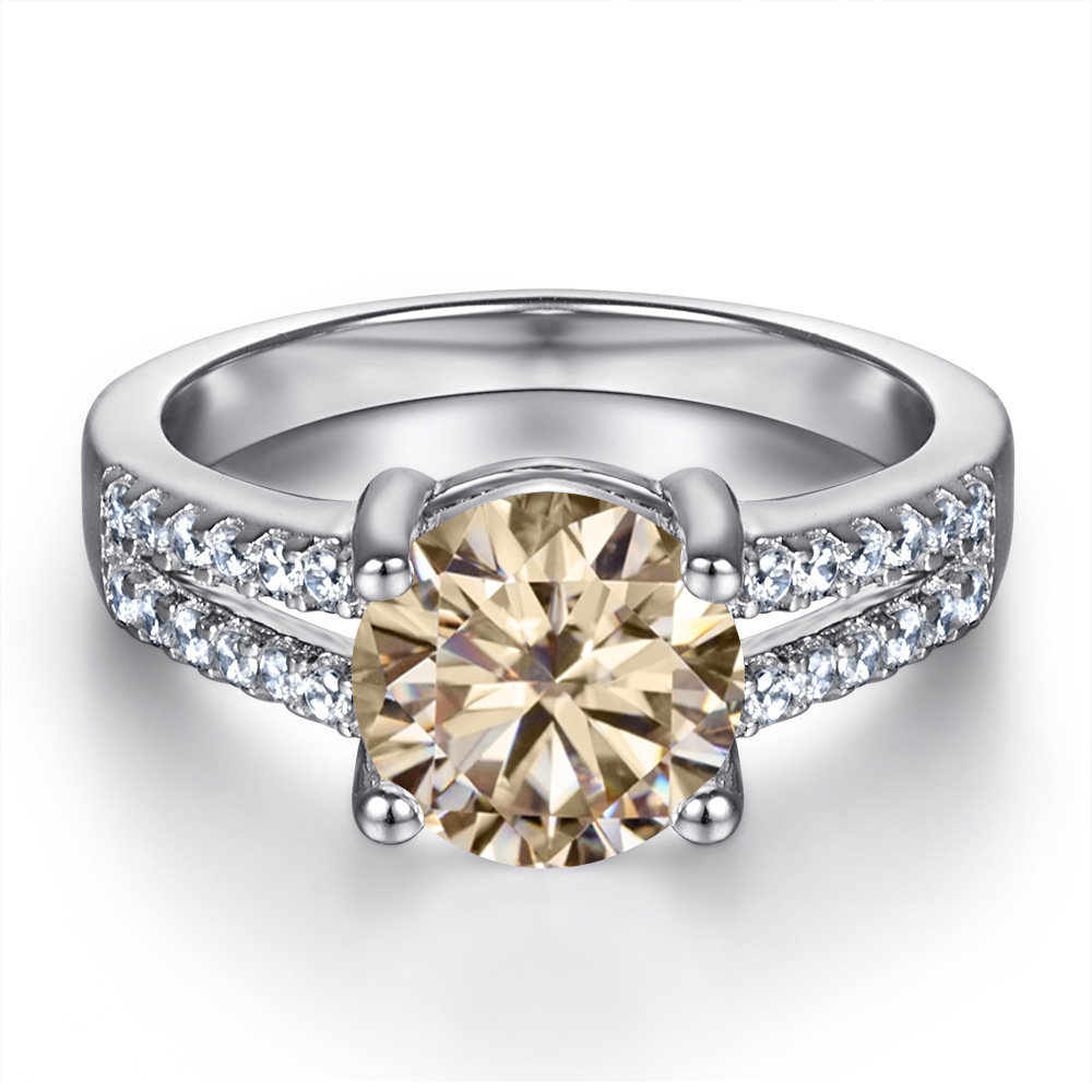 Anillo de plata s925 cabeza de toro clásica 1 quilates anillo de diamante de diamante de doble fila de mujer huevo de paloma anillo de boda en vivo