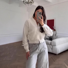 欧美女装跨境外贸时尚2025秋季新款针织拉链毛衣外套开衫连帽时尚