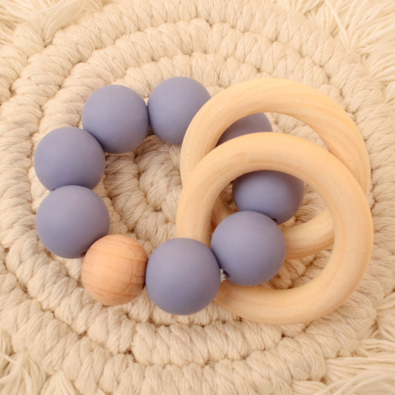 Bolso de nuevo estilo, pulsera de mordedor de madera de haya, juguete de mordisco de silicona para bebé, juguete de comercio exterior de Amazon AliExpress