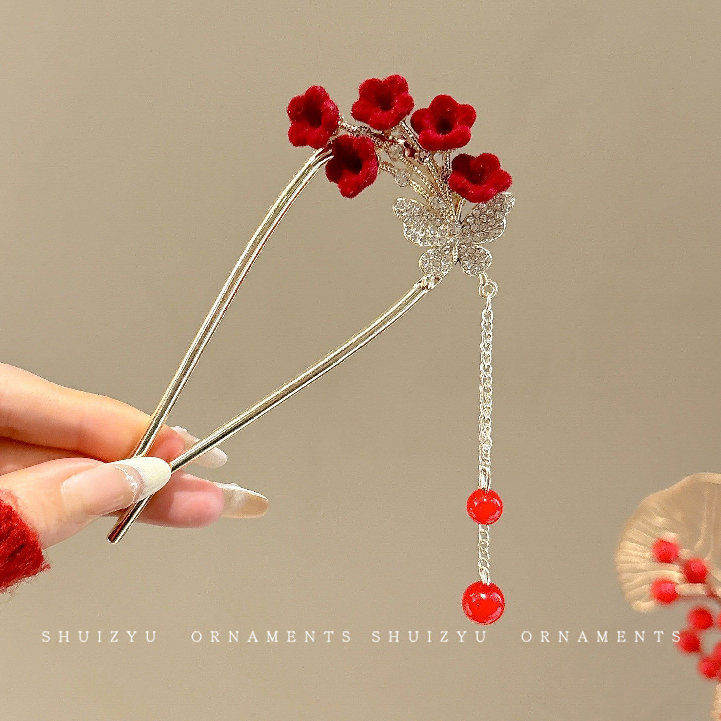 Nueva horquilla de flores de estilo antiguo chino, horquilla de sentido avanzado moderno, horquilla de cabello femenino, horquilla de Hanfu, tocado de horquilla de madera