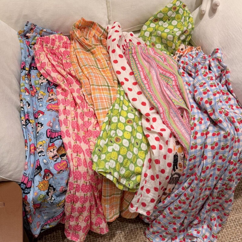 New! Soft Cotton Cartoon Print Bobo Pants, Available in Multiple Colors, Can Be Worn Outside or as Home Sleep Pants