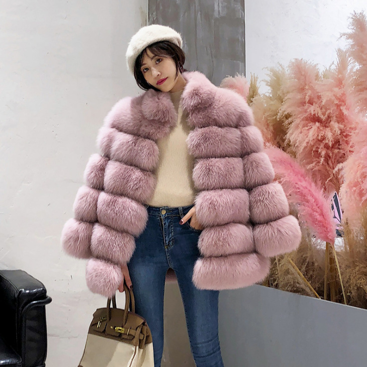 Cross-Border Fur Women's European and American Fur Coat Mid-Length Stand-Up Collar Fur Coat Fox Fur Women's Coat Cross-Border Fur Women's European and American Fur Coat Mid-Length Stand-Up Collar Fur Coat Fox Fur Women's Coat