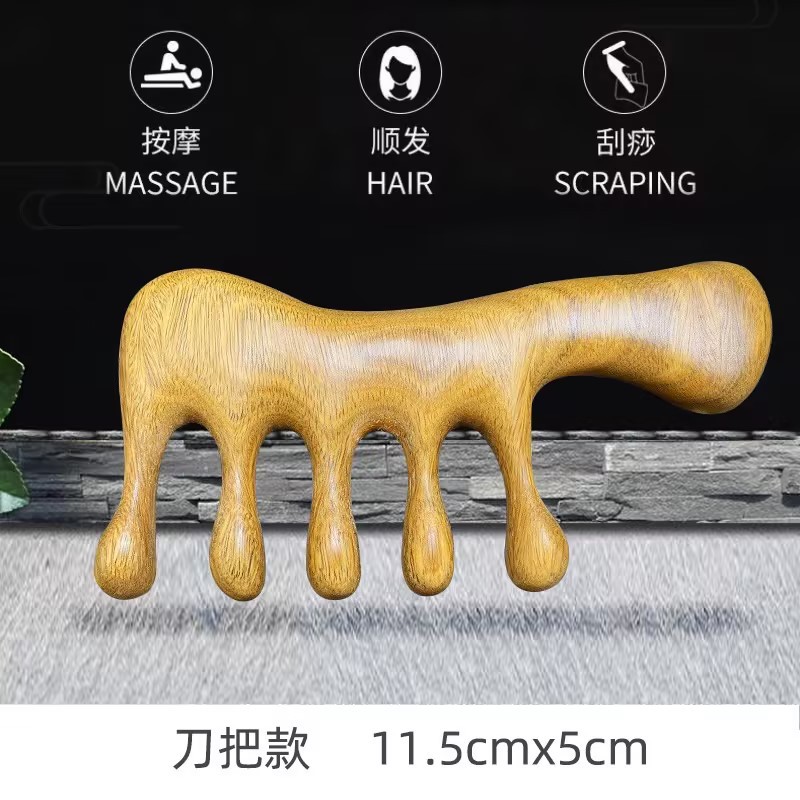 녹색 백단향 칼자루 마사지 빗