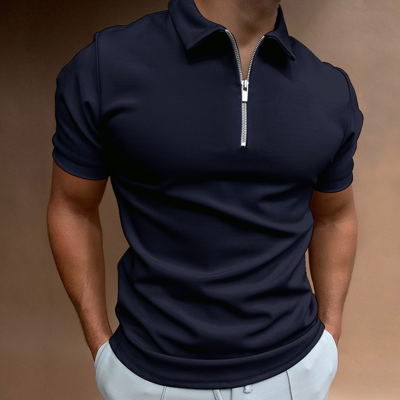 Cross-border 2023 Spring Men's Polo Shirt Solid Color Short-sleeved Lapel T-shirt Casual Fit Top European and American Men's Wear