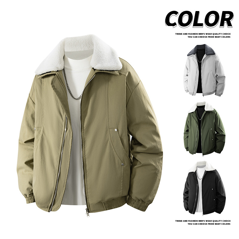 Popular autumn and winter cotton jacket for men, 2026 new American-style aviator turn-down collar, padded and thickened, men's casual loose-fitting jacket