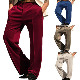 Men's Dress Velvet Solid Color Oblique Pocket Straight Comfortable Business Daily Vacation Pants