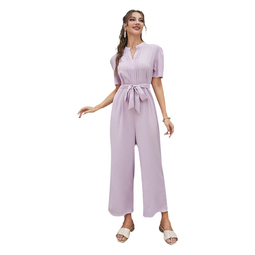 Mono ZTY-57, éxito de ventas en Amazon, comercio electrónico transfronterizo, cuello de solapa, manga corta, pantalones anchos de cintura alta, mono moderno image 1