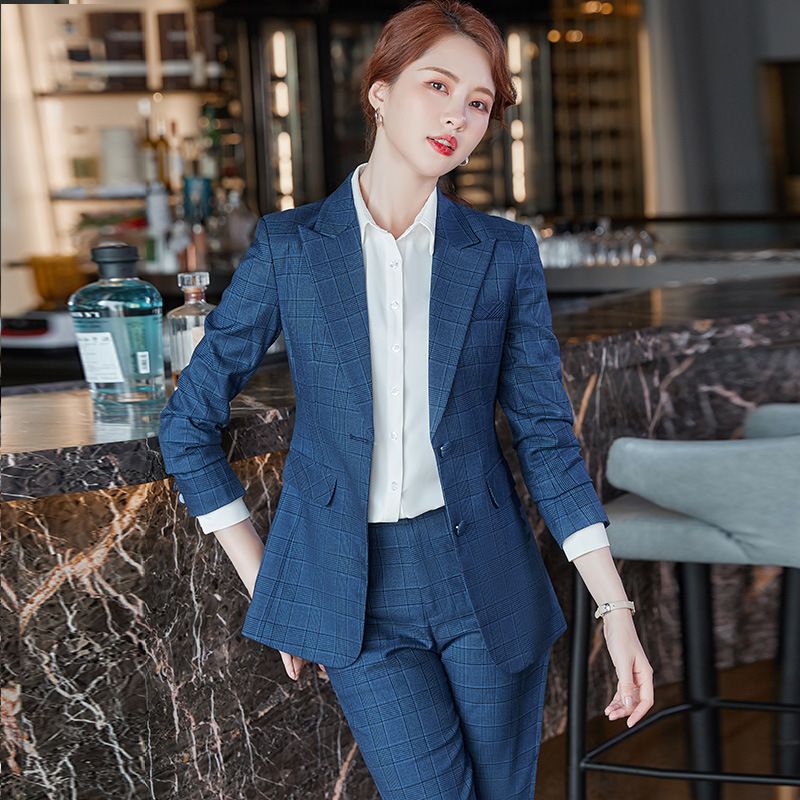 蓝格西装套装女春秋高端职业装气质女神范时尚正装工装西服工作服