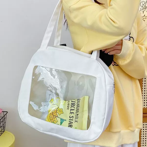 日系可爱卡通帆布包透明痛包软妹少女心大容量单肩包斜挎包托特包