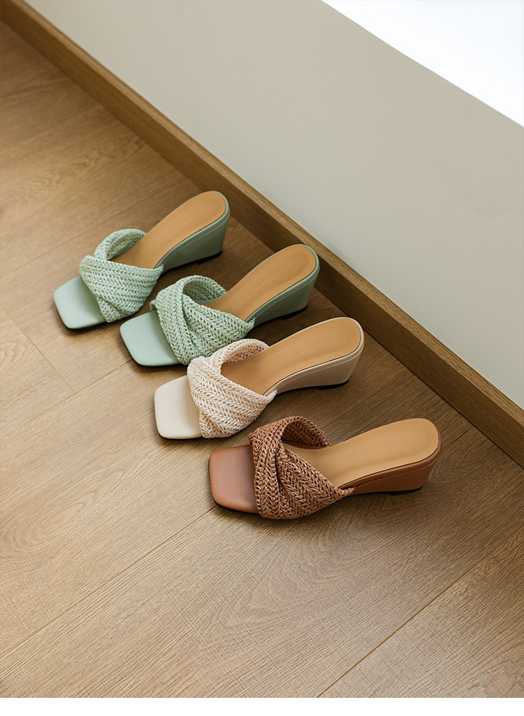 Sandal cao gót nữ quai chéo mũi vuông hở ngón, gót thô 6 cm — Cao gót màu trắng gạo 6 cm chi tiết 20