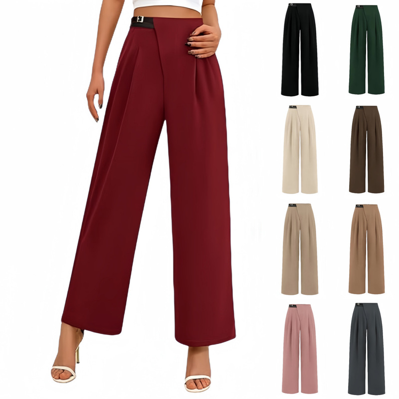 Cross-border European and American Amazon Women's Fashion High Waist Business Casual Work Straight Leg Wide-leg Pants with Pocket Cross-border European and American Amazon Women's Fashion High Waist Business Casual Work Straight Leg Wide-leg Pants with Pocket