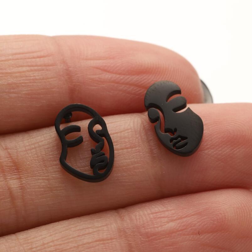 5g Weight PVD Coated Gold Plating Process PVD Coated Real Gold Plated Human Face Stainless Steel Simple Style Waterproof Non Tarnish Ear Studs