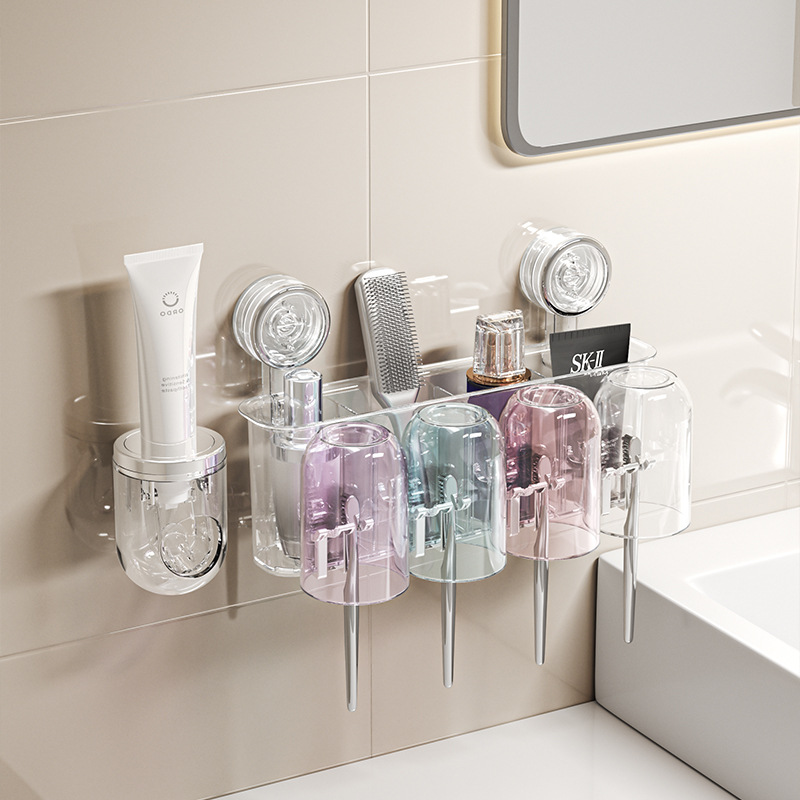 Estante de cepillo de dientes con ventosa, taza de enjuague bucal sin perforación, taza de cepillo, taza de dientes, dientes de pared de baño, pasta de dientes, soporte de cepillo de dientes eléctrico