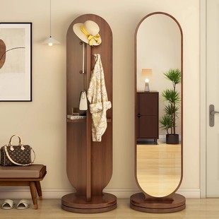 Rotating Dressed Mirror Floor Hanger Mirror Integrated Full-length Mirror Bedroom Coat Rack Vertical Movable Fitting Mirror