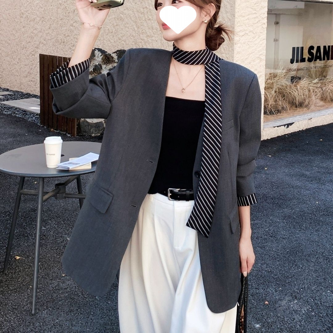 Gray Korean-Style Blazer for Women, 2026 Spring New Model, Elegant and Slimming, Versatile Small Suit for Work