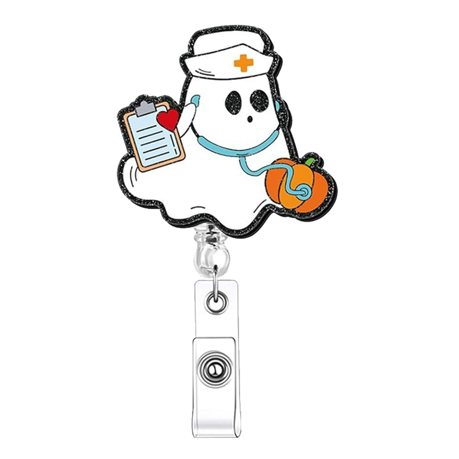 Глобальная Halloween медицинский призрак акриловый блестящий retractable легкое вытягивание пряжка тканевый нашивка вращающаяся легкая вытягивающаяся пряжка держатель бейджей
