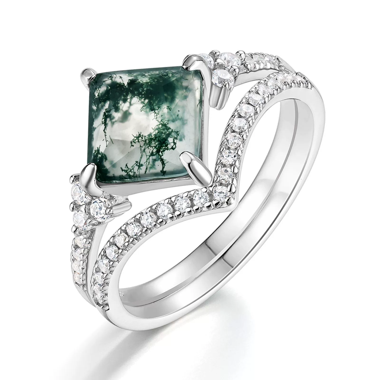 (Cross-border trading), natural water, agate aquatic plants, ring, Amazon, silver 925 sample