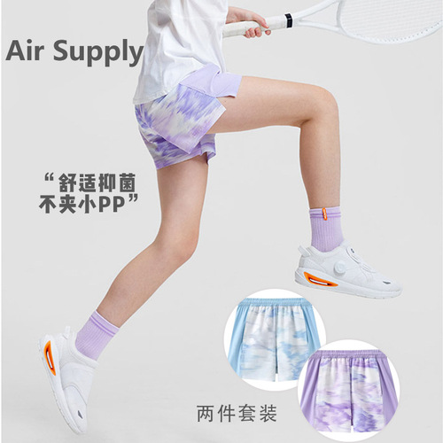Summer lightweight printed patchwork mid-to-high waist kids' sports tennis shorts—perfect for running, fitness, and yoga; quick-drying and breathable.
