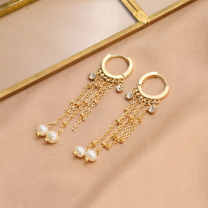 Aretes de perlas de agua dulce naturales Retro estilo francés largos pernos de bordilla s925 agujas de plata temperamento de alta calidad joyas de orejas