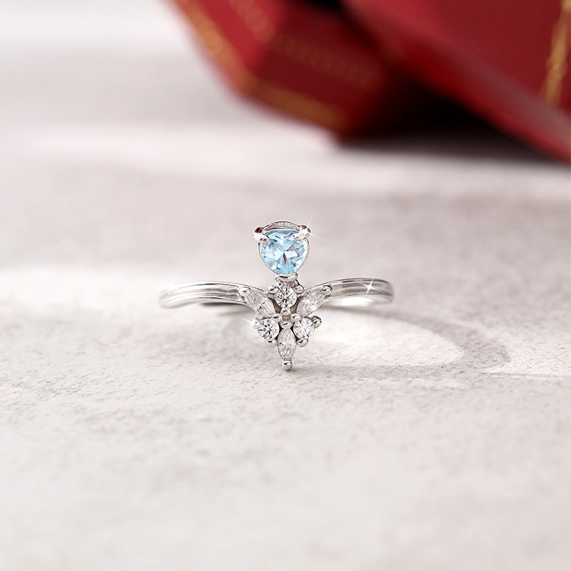 Nuevo anillo de topota azul natural con incrustaciones de todo el cuerpo S925 diseño de joyería de plata joyería femenina simple en vivo al por mayor