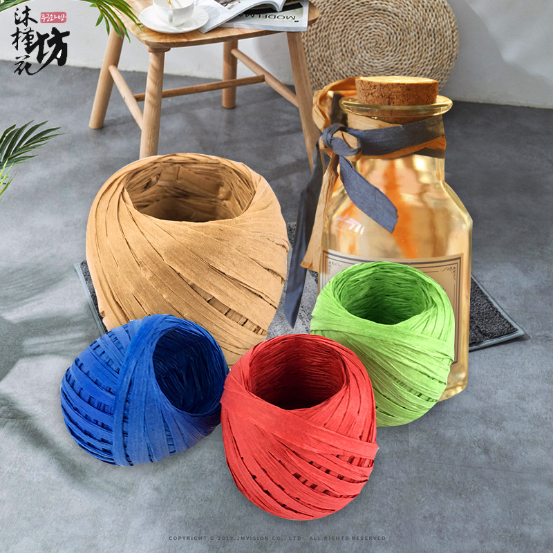 拉菲草纸绳橄榄球蛋卷鲜花包装丝带DIY原材料20米/卷批发