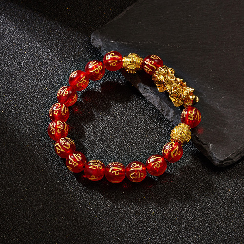 Manufacturer Golden Pixiu Six-Character Mantra Buddha Bead Bracelet Bracelet AliExpress New 10mm Pixiu Bracelet Wholesale