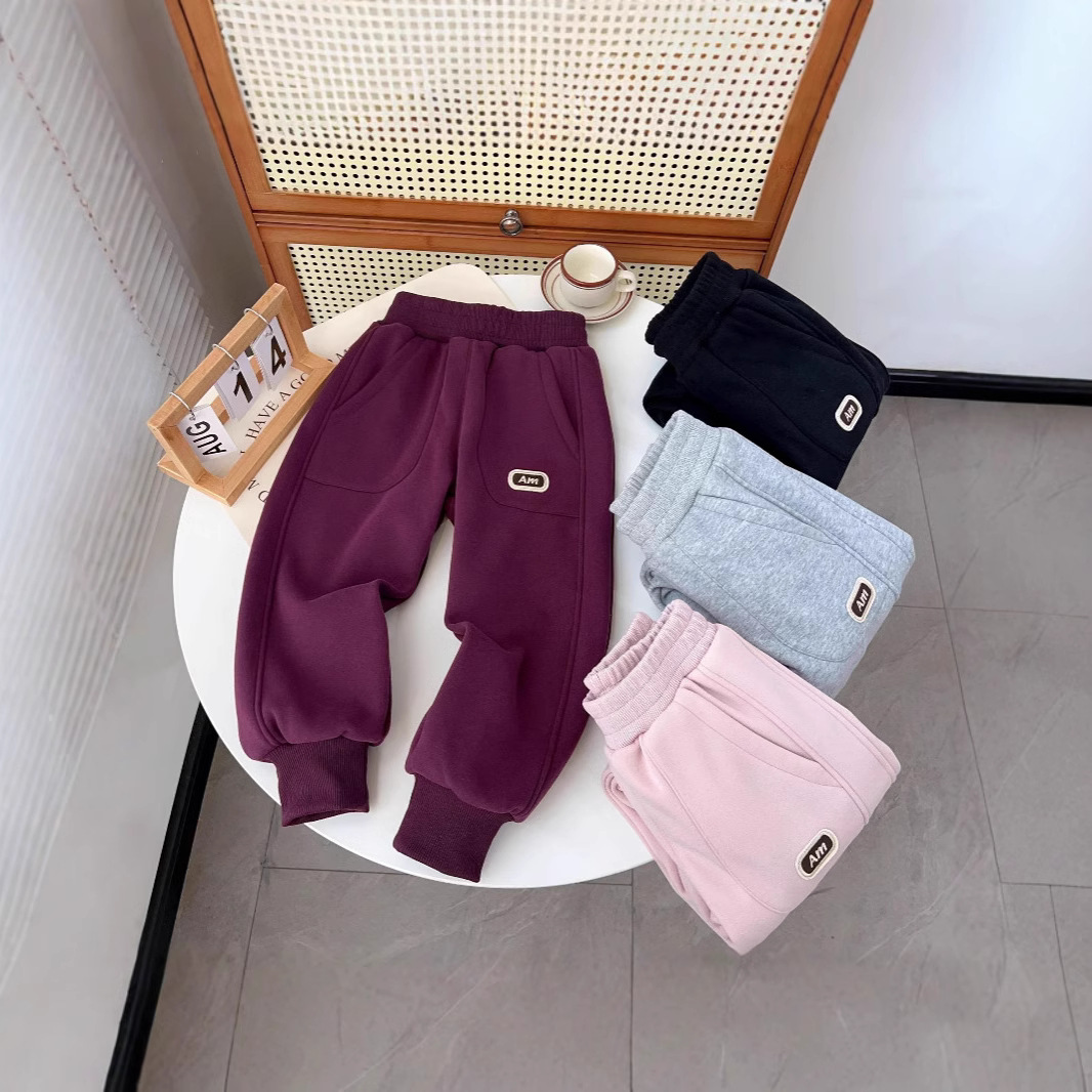 儿童双层运动裤男童女童夹裤舒适方便长裤冬保暖裤订标收腿裤2604