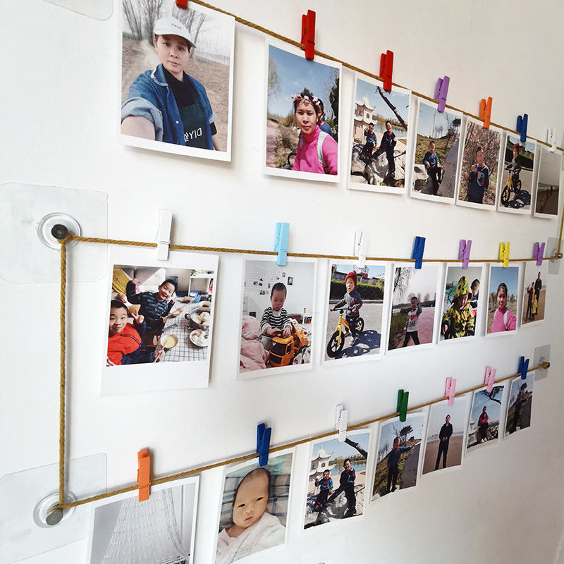 Photo Wall decoration colorful small wooden clip decorative grid photo wall hanging net red creative personalized photo wall