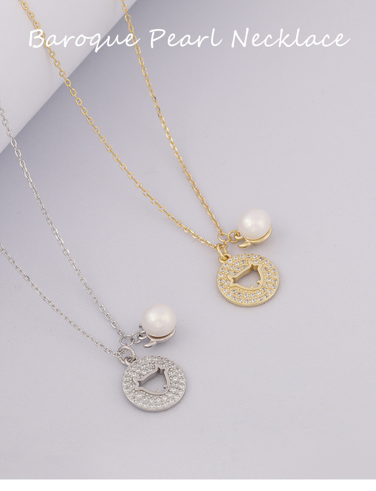 New Round Micro Diamond S925 Silver Korean Fashion Personality Freshwater Pearl Necklace display picture 1