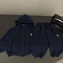 甜小司儿童套装冬款新款男童韩版刺绣连帽卫衣宝宝卫裤加绒两件套