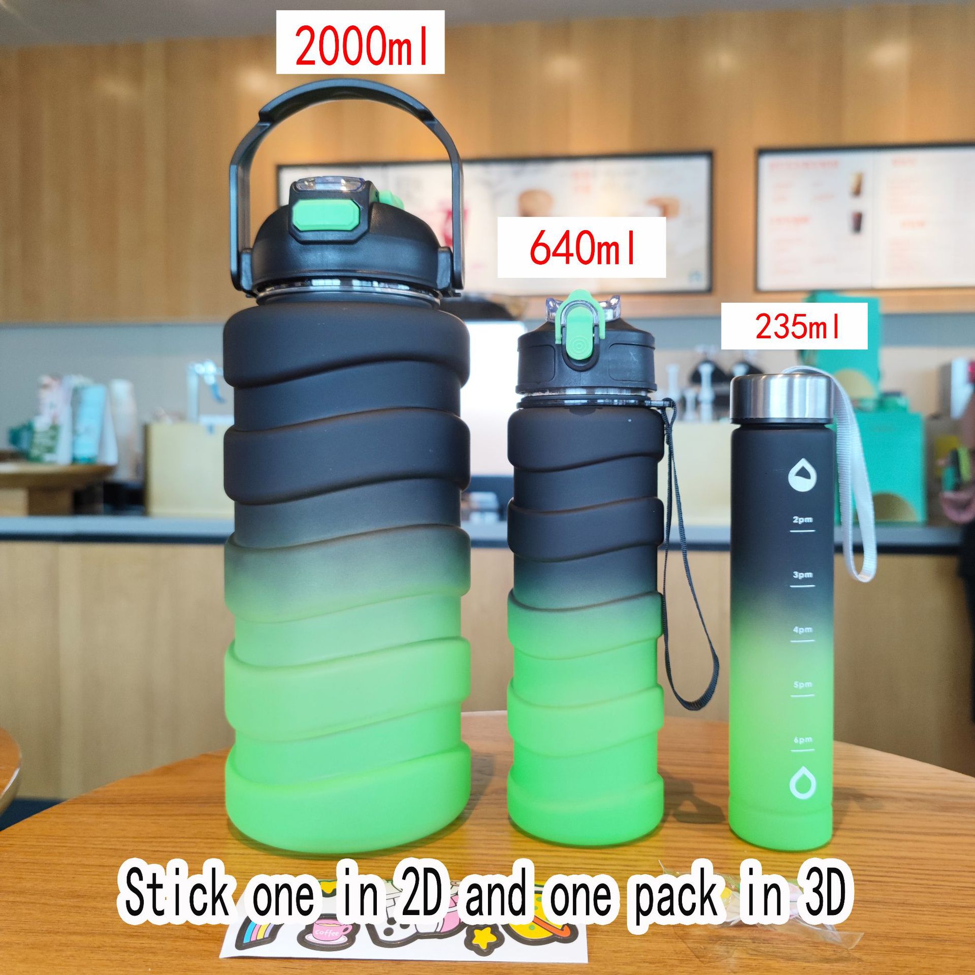 Nuevo gradiente de color de tres piezas de gran capacidad de botella de agua portátil mango doble bebida taza de agua de plástico deportes al aire libre hervidor de agua