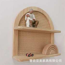 日系藤编墙壁置物架民宿酒店装饰墙壁隔板收纳架香薰小摆件展示架