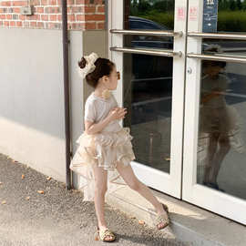 2026夏季新款 韩版童装 女童芭蕾风裙 网纱拖尾蓬蓬裙 不规则半裙