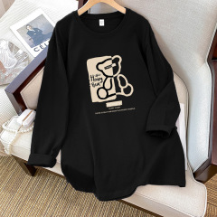 厚手の純綿長袖Tシャツ、レディースゆったり新作春秋インナー、学生向け万能黒トップス、インスタ映え