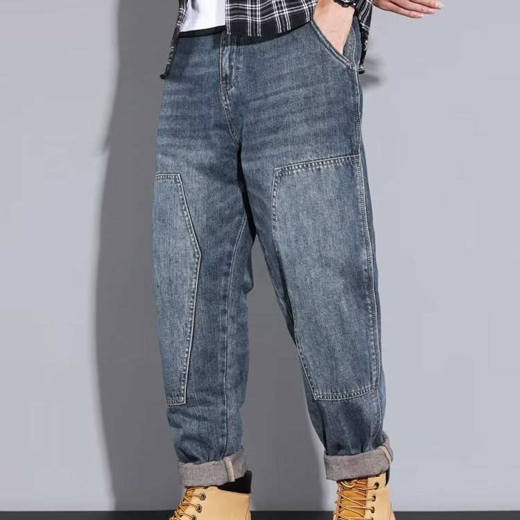 Pantalones vaqueros rectos de tendencia coreana para hombres de primavera y otoño, pantalones anchos sueltos para hombres, pantalones harem de nueve puntos casuales de la marca de moda