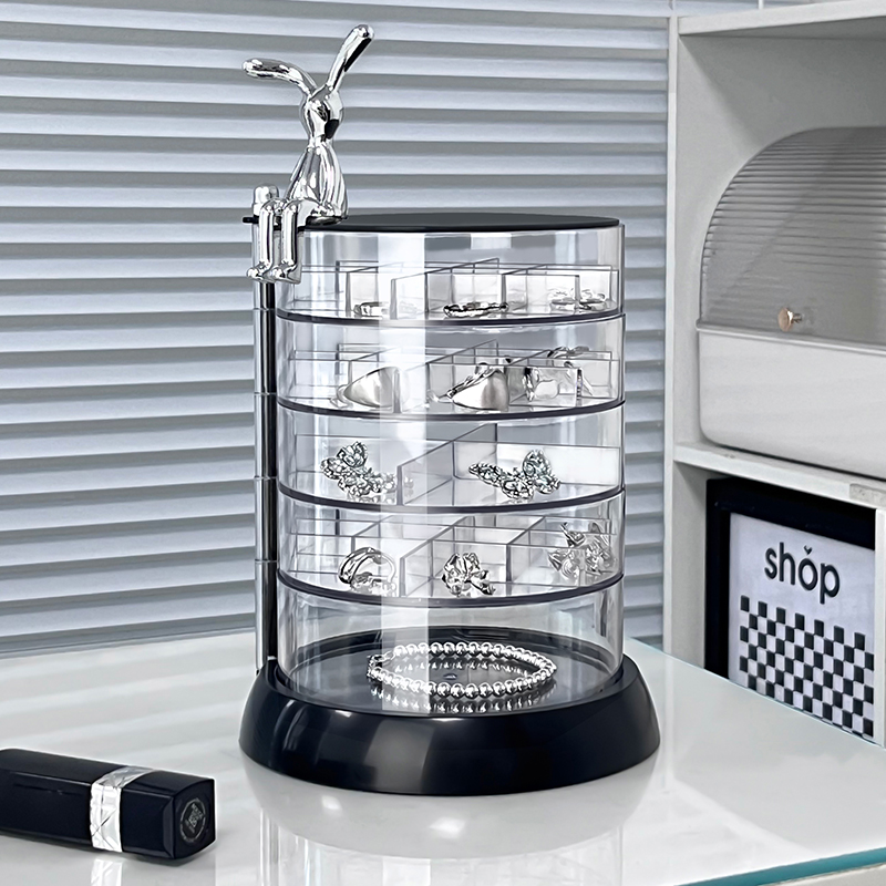 Earring Storage Box 2025 New Rotating Transparent Multi-Grids Necklace Organizer Hand Jewelry Jewelry Ring Box