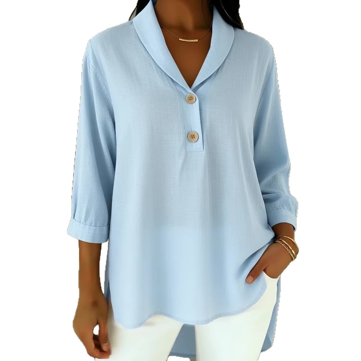 2026 Europa y Estados Unidos transfronterizos primavera y verano nuevo estilo de mujer casual abrigo de moda suelta hermosa camisa de botón de cuello de muñeca
