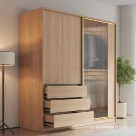 轻奢推拉门衣柜家用卧室现代简约大小户型原木色出租房用成品衣柜