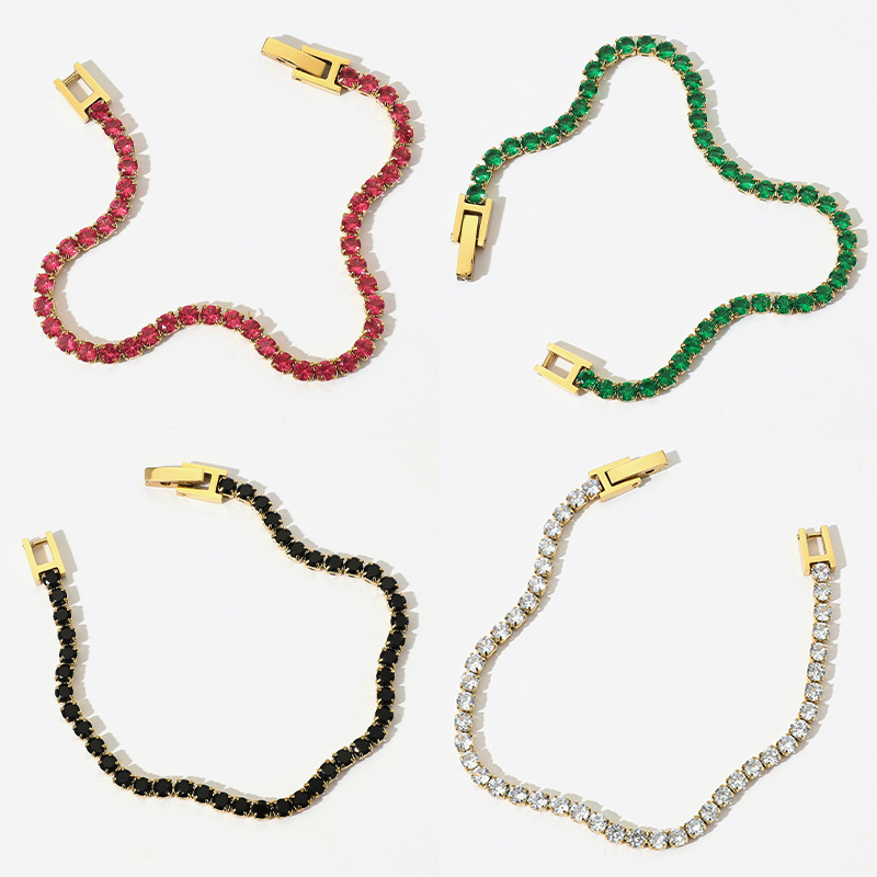 PVD Coated Gold Plating Process Real Gold Plated Plating Material PVD Coated Real Gold Plated Tennis Chain Waterproof Non Tarnish Plating 304 Stainless Steel Bracelets