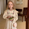 Spring dress, lace small princess costume, with embroidery, french style, lace dress, puff sleeves