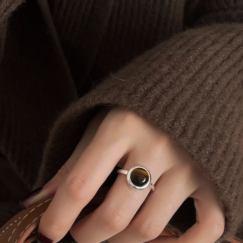 Anello donna occhio di tigre geometrico regolabile impilabile_voghion.com