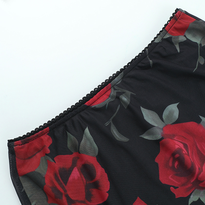 Mesh Printed Tube Top Mid Length Skirt Set Women Summer Slim Fit Women Clothing