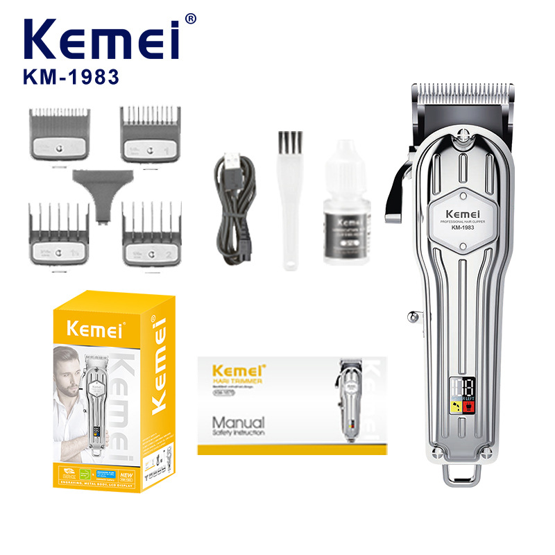 Cortadora de Pelo Eléctrica Kemei KM-1983, Recortadora Eléctrica Profesional de Metal, Recortadora Eléctrica de Venta Caliente Transfronteriza con Pantalla Digital