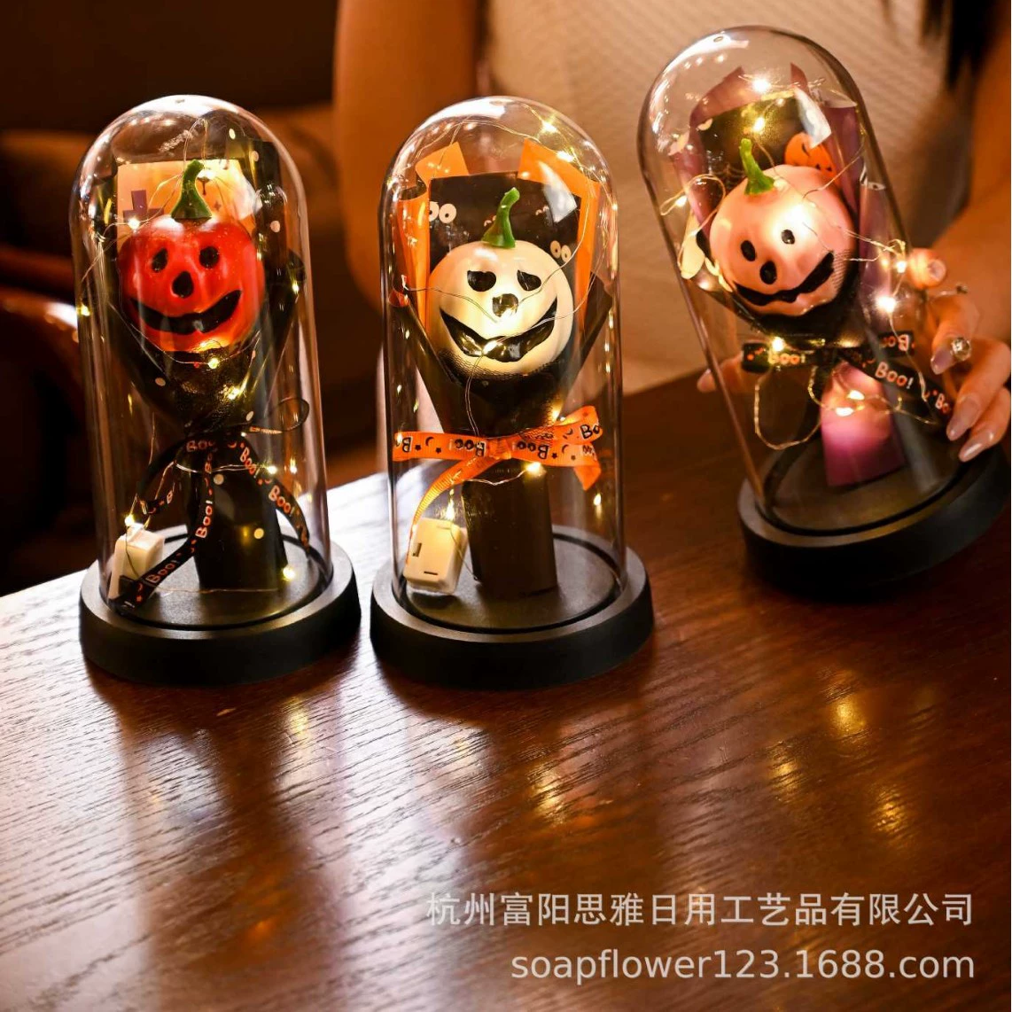 Ночник-букет из светящегося стекла в форме тыквы, новый товар для трансграничной торговли, подарок на Хэллоуин, стеклянный колпак, настольное украшение