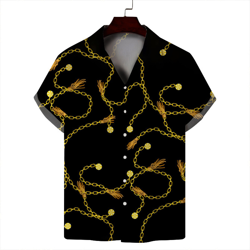 2024 verano hombre delgado casual cuello cubano moda cara hawaiana elástica camisa de manga corta con estampado digital 3D