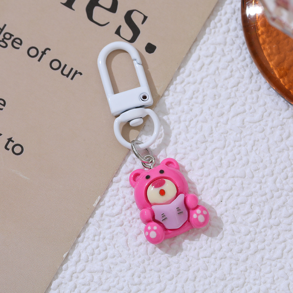 Dibujos animados rosa fresa oso llavero colgante ins estilo mochila lápiz caso pequeño colgante novias regalo joyería Accesorios