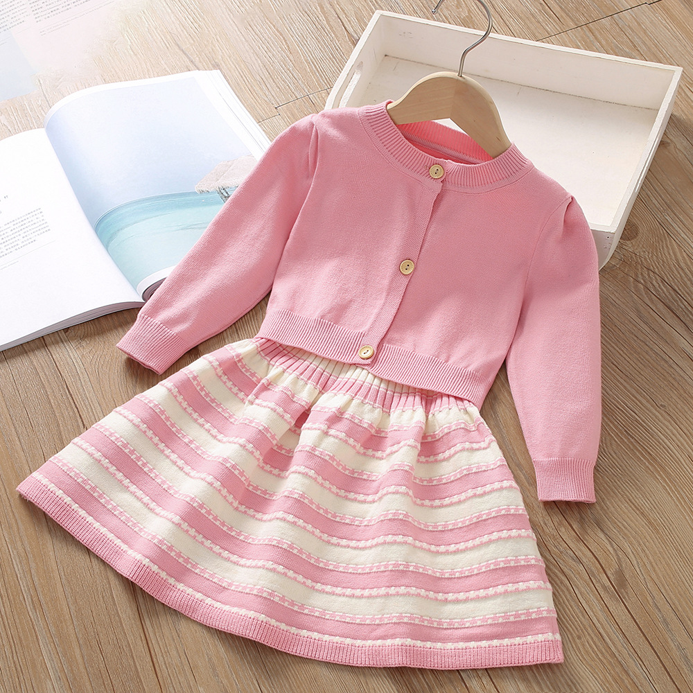 Sweaer Se Skir da ragazza 2022 Auumn/Winer Nuovo dolce e alla moda Cardigan in maglia con risvolto Abito appeso in due pezzi_voghion.com