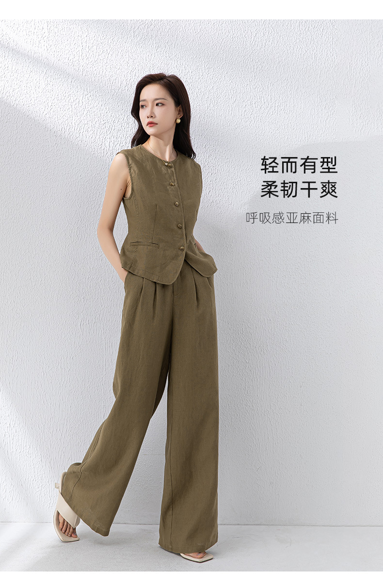 Bộ quần áo vải lanh nữ ống rộng phối áo vest gile thiết kế thời trang đi làm — 84274 (quần) chi tiết 20